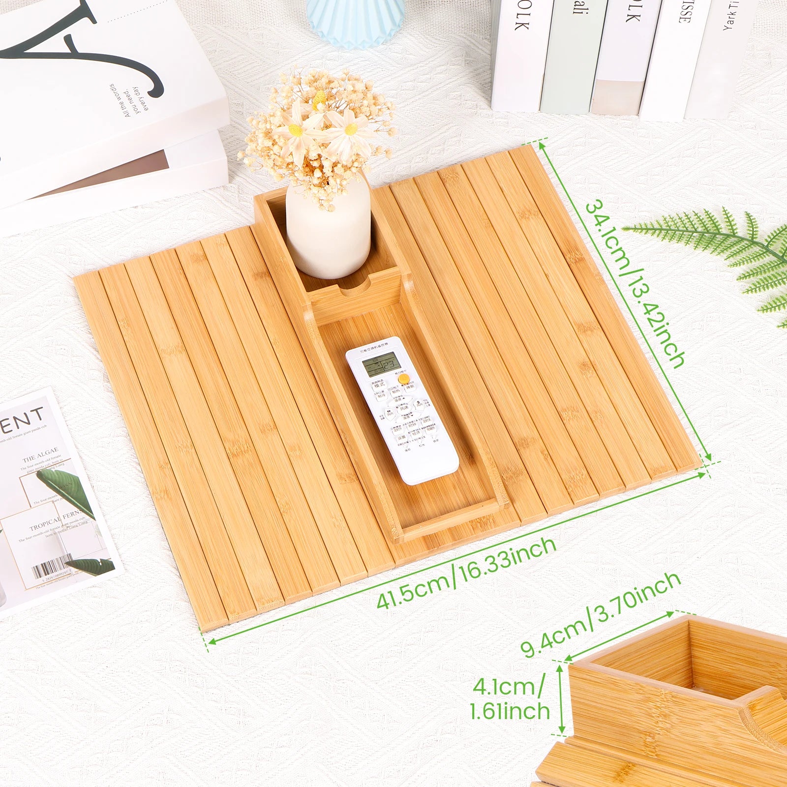 Couch Cup Holder Natural Anti-Slip Bamboo Sofa Armrest Tray Foldable Multifunctional Sofa Cup Holder for Cups Remote Control