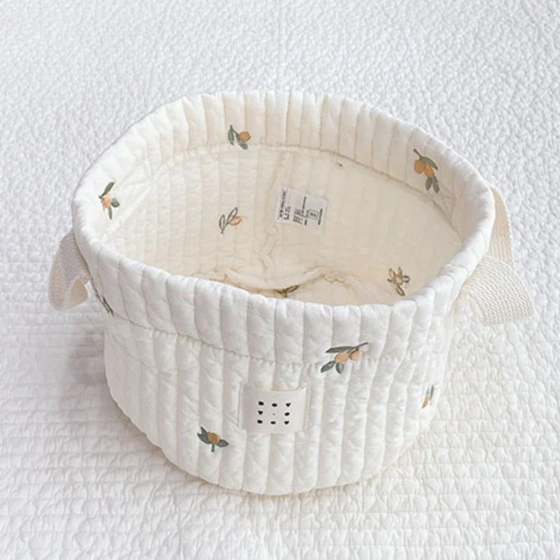 Beige Cotton Embroidery Baby Diaper Clothes Toys Organizing Bag Crib Storage Bag Multi-Purpose Storage Basket 1 Piece