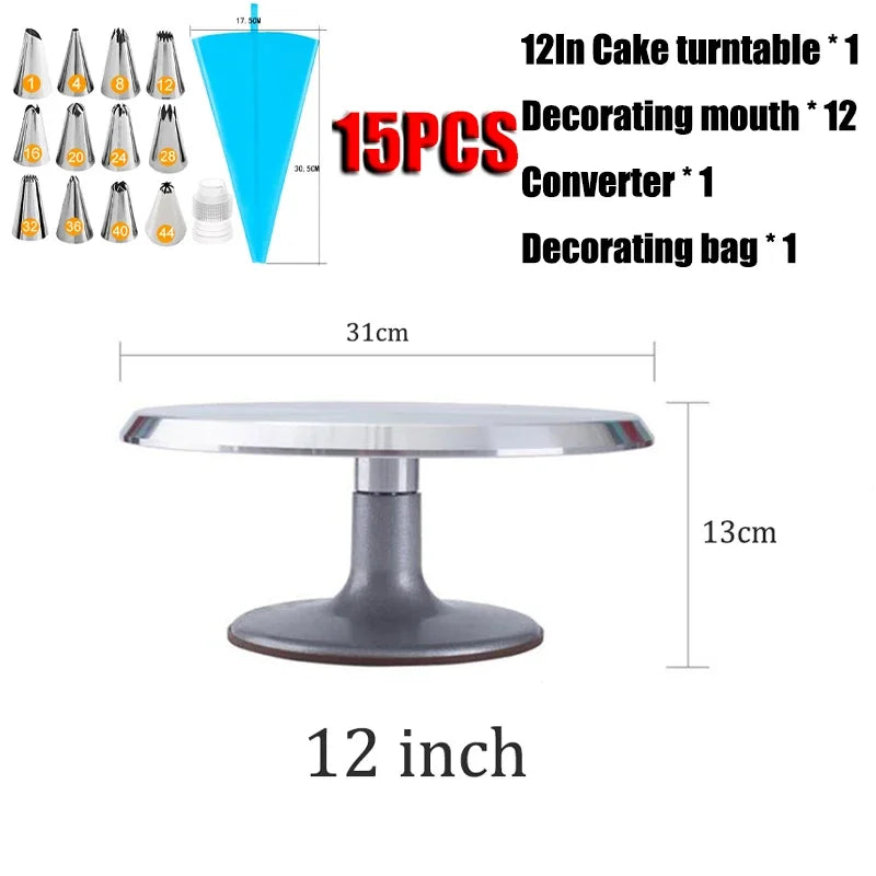 8-12inch 360°Aluminum Alloy Turntable Decorating Mouth Scraper Set Rotating Cake Table Maker Tool Baking Stand Platform Rotating