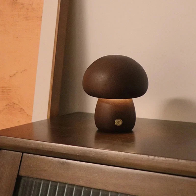 INS LED Night Light With Touch Switch Wooden Cute Mushroom Bedside Table Lamp For Bedroom Childrens Room Sleeping Night Lamps