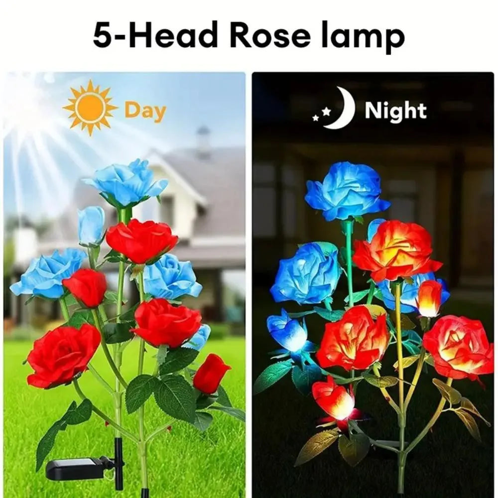 5 Heads Solar Lights Outdoor Decorative Solar Garden Lights Rose Flower Lawn Lamp for Yard Patio Garden Decor