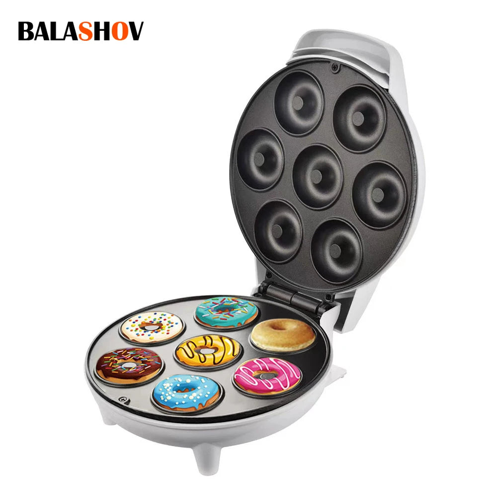 Mini Donut Maker Machine Non-stick Surface for Kids Breakfast Snack Desserts Makes 7 Doughnuts White Color Home Appliances