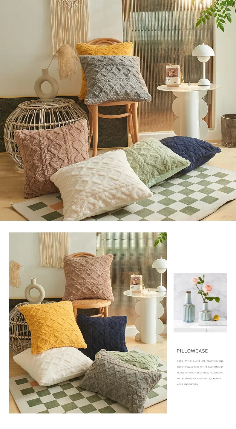 30*50cm/45*45cm Geometric Jacquard Plush Throw Pillow Covers for Couch Bed Sofa Farmhouse Neutral Solid Color Soft Cushion Cover