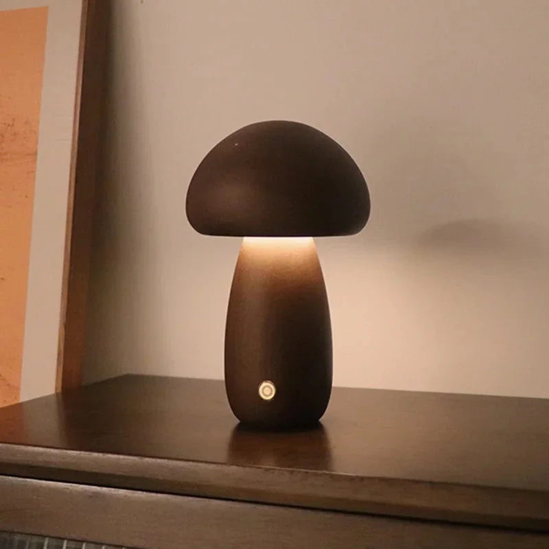 INS LED Night Light With Touch Switch Wooden Cute Mushroom Bedside Table Lamp For Bedroom Childrens Room Sleeping Night Lamps