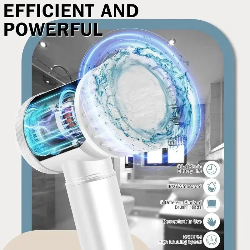 5 in 1 Smart Multifunctional Electric Cleaning Brush for Bathroom Washing and Kitchen Cleaning Tools