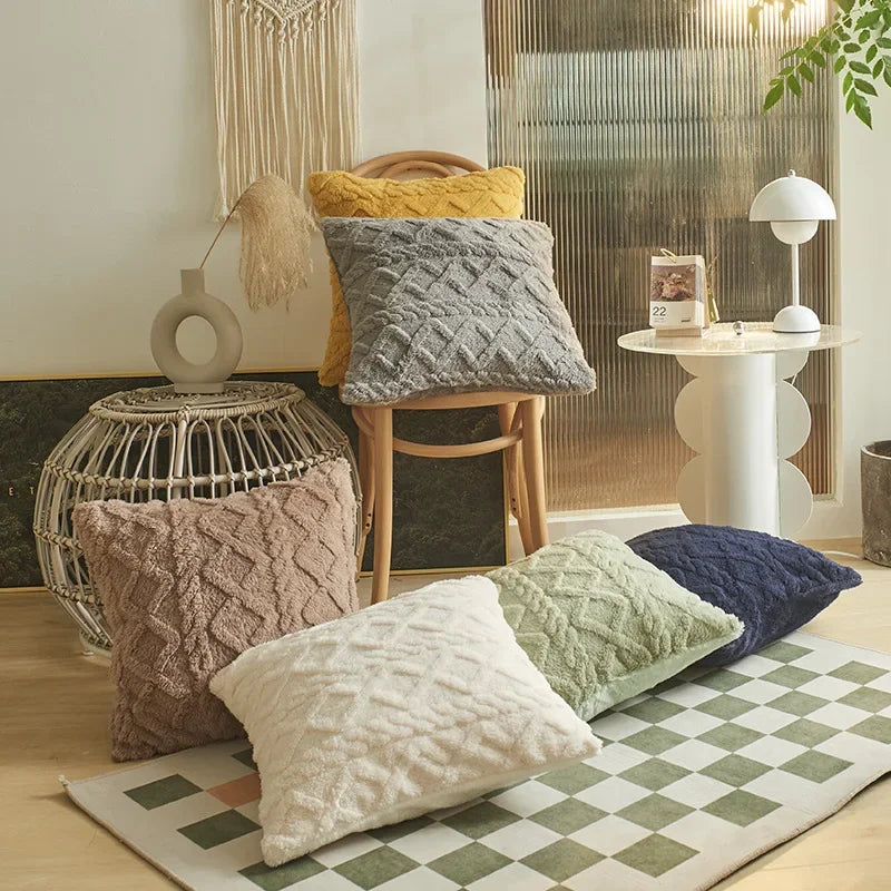 30*50cm/45*45cm Geometric Jacquard Plush Throw Pillow Covers for Couch Bed Sofa Farmhouse Neutral Solid Color Soft Cushion Cover