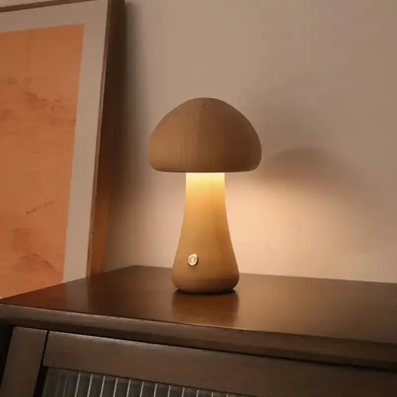 INS LED Night Light With Touch Switch Wooden Cute Mushroom Bedside Table Lamp For Bedroom Childrens Room Sleeping Night Lamps