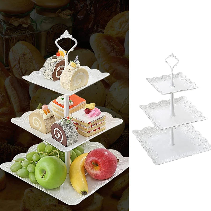 3 Tier Cake Stand Display White Rack Afternoon Tea Wedding Cupcake Plate Party Tableware Xmas Birthday Decoration Dessert Holder