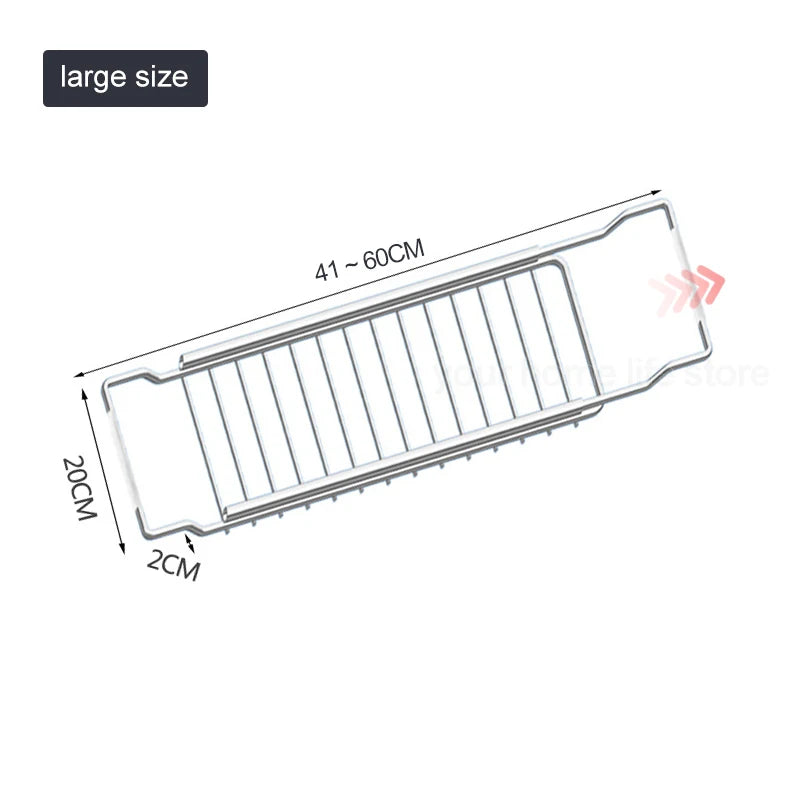 Drain Rack Expandable over the sink,304 Stainless Steel sink Rack,dish cup Soap Sponge Rag Storage Holder for Kitchen Organizer