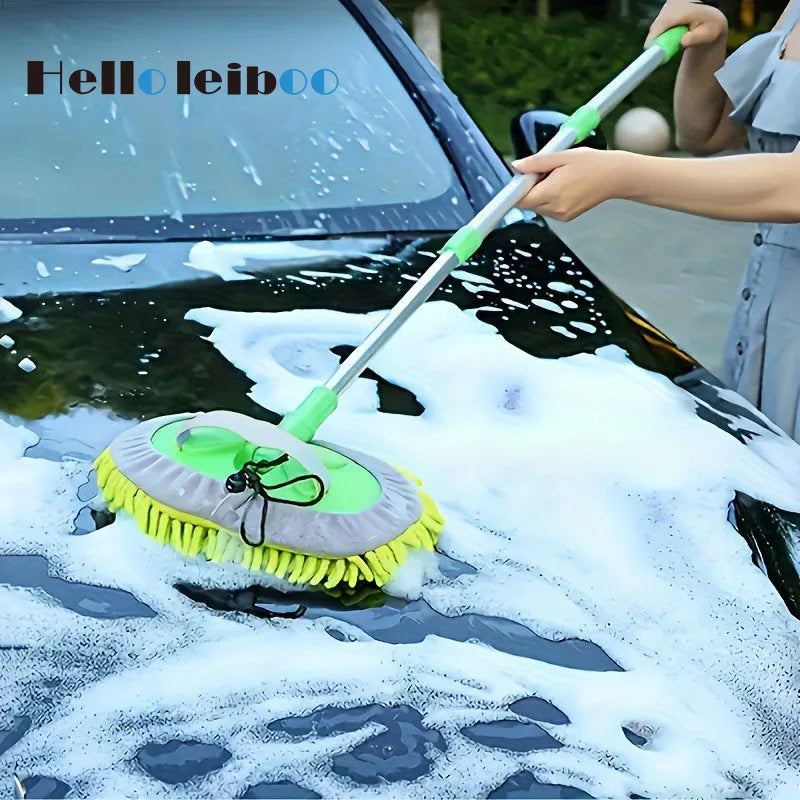 LEIBOO Car Cleaning Brush Detailing Super Absorbent Car Wash Brush Adjustable Telescoping Long Handle Clean Mop Auto Accessories