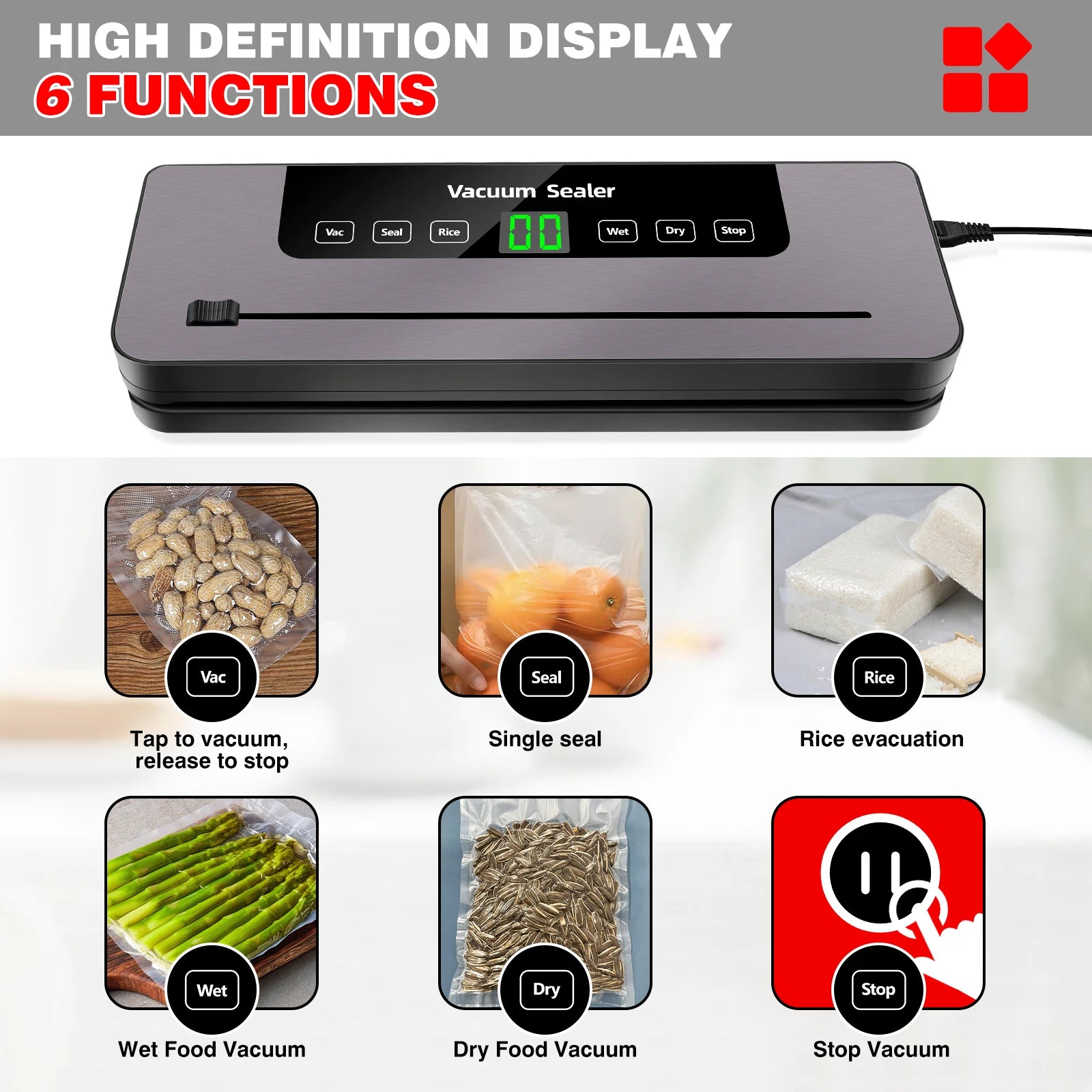 Vacuum Sealer, Food Sealing Machine with Built-in Cutter & Vacuum+10 Vacuum bags