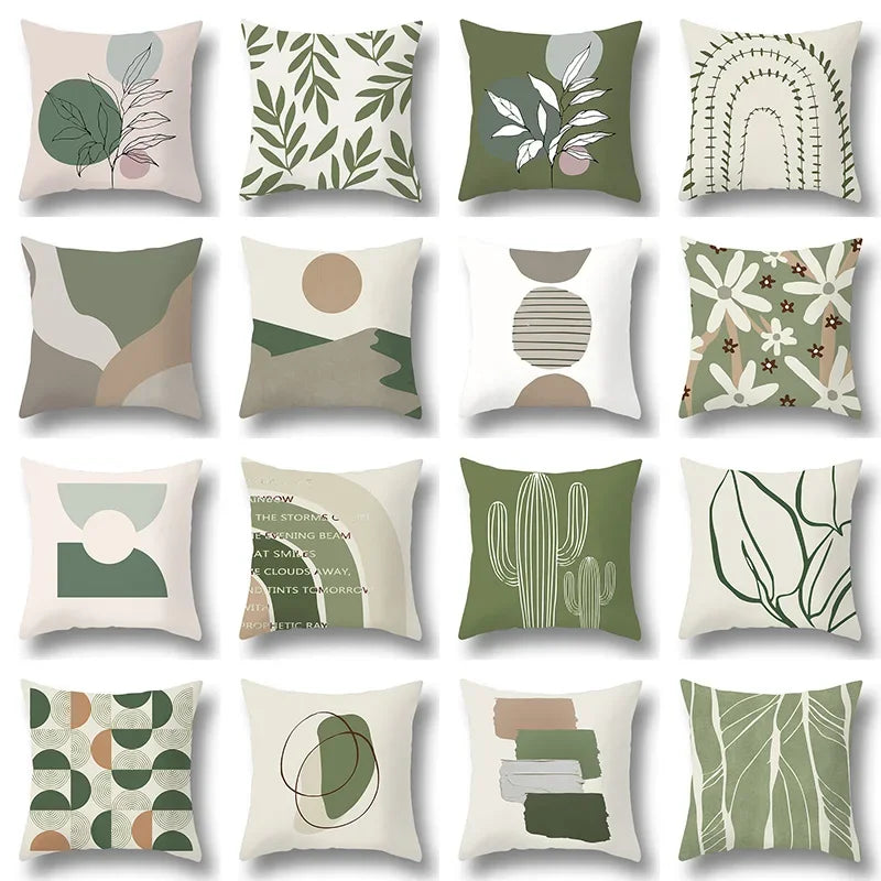 Green leaf geometric printing pattern series decorative home pillowcase square office decorative cushion cover