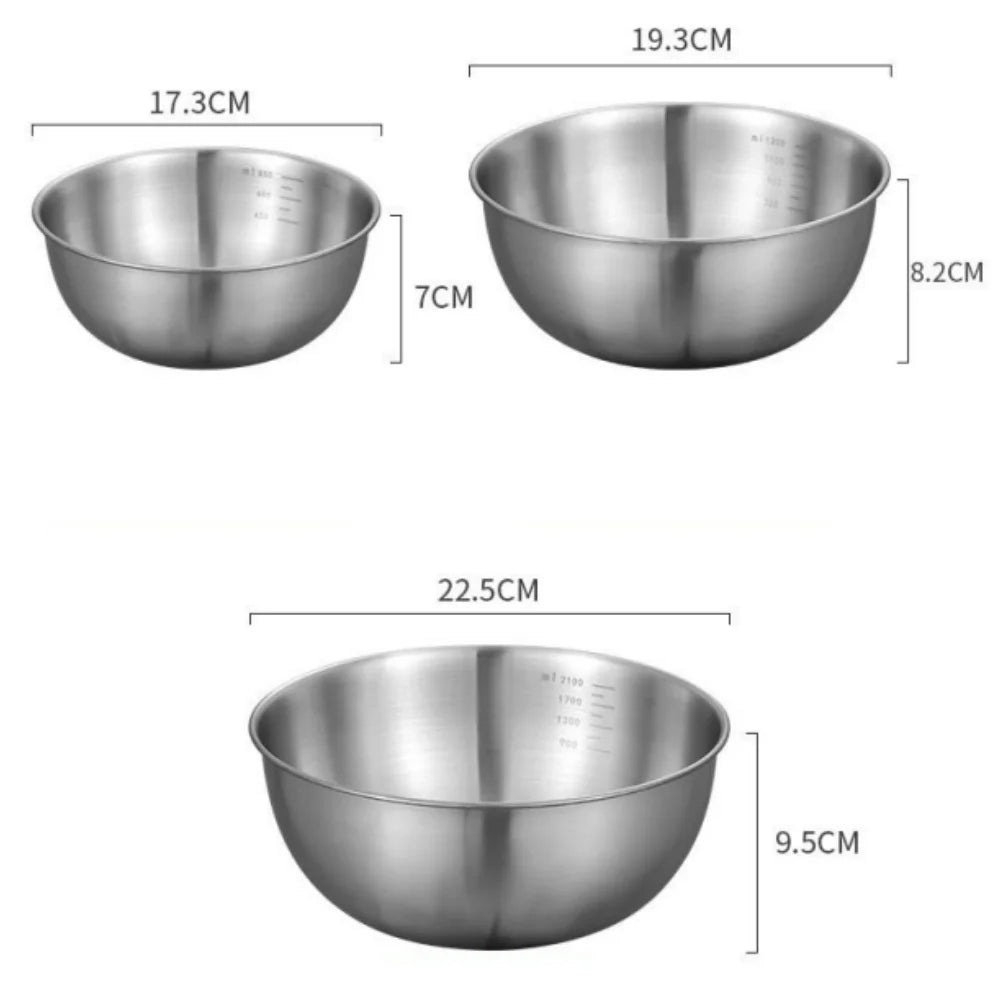 3pcs Stainless Steel Bowl Set with Scale for Cooking Baking Food Storage Large Capacity Mixing Bowls for Home Kitchen Essentials