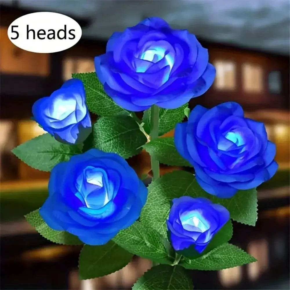 5 Heads Solar Lights Outdoor Decorative Solar Garden Lights Rose Flower Lawn Lamp for Yard Patio Garden Decor