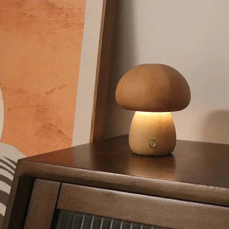 INS LED Night Light With Touch Switch Wooden Cute Mushroom Bedside Table Lamp For Bedroom Childrens Room Sleeping Night Lamps