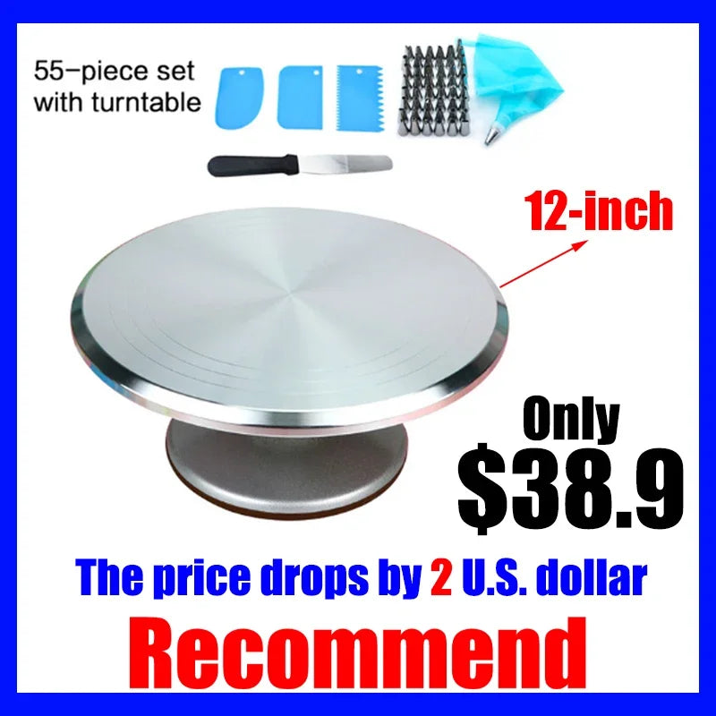 8-12inch 360°Aluminum Alloy Turntable Decorating Mouth Scraper Set Rotating Cake Table Maker Tool Baking Stand Platform Rotating